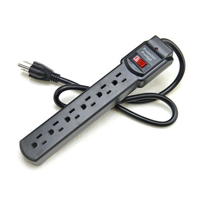 Protección contra sobretensiones portátil de 6 tomas de corriente Estándar estadounidense ETL Correa de alimentación para electrodomésticos en color negro