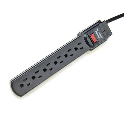 Protección contra sobretensiones portátil de 6 tomas de corriente Estándar estadounidense ETL Correa de alimentación para electrodomésticos en color negro