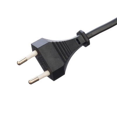 VDE europeo sin tierra 2 puntas pin redondo 2.5A conector a prueba de agua cable de extensión de cable de alimentación para calderas eléctricas negras