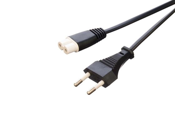 VDE europeo sin tierra 2 puntas pin redondo 2.5A conector a prueba de agua cable de extensión de cable de alimentación para calderas eléctricas negras