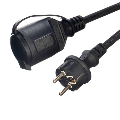 Cordón de extensión exterior Euro 16A/250V de 3 pines recto con conector de 2 polos H07RN-F 3X1.5MM2