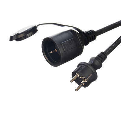 Cordón de extensión exterior Euro 16A/250V de 3 pines recto con conector de 2 polos H07RN-F 3X1.5MM2