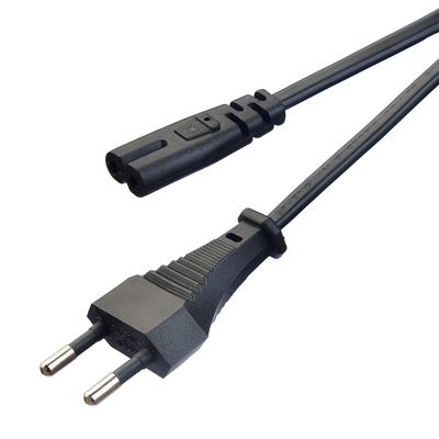 2.5A 2 cables eléctricos de enchufe de enchufe de caldera negra con conector o enchufe conductor de cobre de cadena sin oxígeno