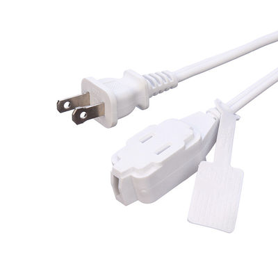 Conector de 2 pines blanco ETL estándar con cable 18 AWG Nema 1-15p a 1-15r Cordón de extensión de hombre a mujer con corriente nominal de 13A