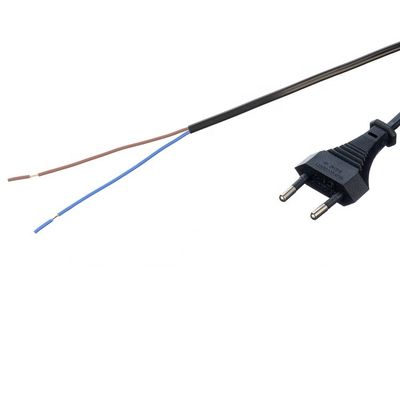 2.5A 2 cables eléctricos de enchufe de pin negro ventilador eléctrico con oxígeno libre desnudo de cobre en la mitad del extremo desnudo