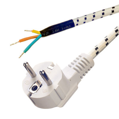 VDE Cordón de alimentación estándar para vapor de hierro de corriente nominal comercial 16A 3 puntas de algodón trenzado de AC del cable de extensión