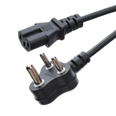 16A 3 Pin Plug Cables de alimentación Sudáfrica SABS Estándar para electrodomésticos Black Laptop Plug Comercial Tipo de extremo masculino