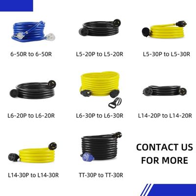 Partidario de patio al aire libre 125V 15A NEMA 6-50P/R de trabajo pesado 1/3/5/6/20FT 50M de extremo iluminado Azul Multi Rv Cable de extensión del cable de alimentación