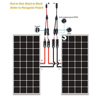 Extensión de cable solar con conector solar PV004 Y Dividor Par negro y rojo H1Z2Z2-K DC 1500V 1X4mm XLPO aislamiento