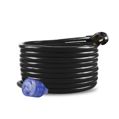 30Amp Cordón de extensión de RV de trabajo pesado 10 AWG ETL Listado de 50 pies TT-30P a TT-30R con indicador LED y diseño fácil de desconectar