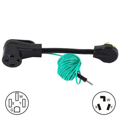 1FT Nema 10-30P Hombre a 14-50R Mujer Cordón de adaptador de secador 50 Amp STW 10-AWG Conector de salida Cordón de alimentación con alambre de tierra Azul