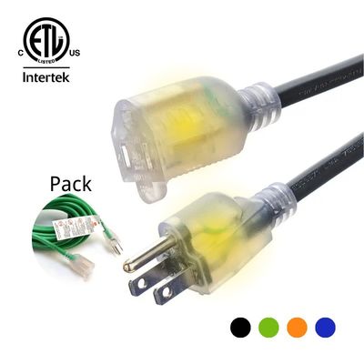 250V Nivel 12/3 50 pies de resistencia al agua de carga pesada del cable de extensión con el indicador iluminado extremo desnudo conductor de cobre en cadena
