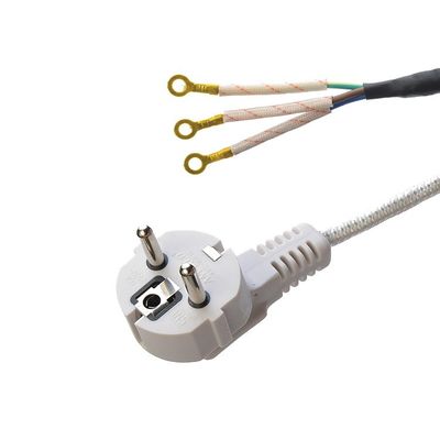 CEE 16A Cable eléctrico de hierro de algodón VDE Negro Blanco Ac Cordón de alimentación de vapor de electrodomésticos H03RT-F 3x42/0.15mm Tipo de extremo masculino