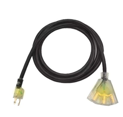 3 salida 12/3 SJTW Cordón de extensión exterior con indicador iluminado ETL US 50 pies de trabajo pesado 12 Gauge NEMA5-15P a NEMA 5-15R