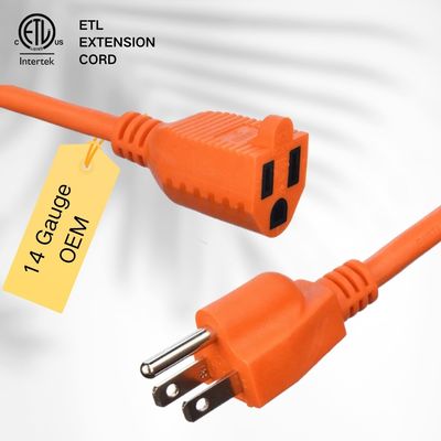 Tipo de extremo / 15 pies de cable de energía de trabajo pesado en 3 puntas16 SJTW AWG en campanas exteriores con Nema-15 conector naranja para cables de extensión